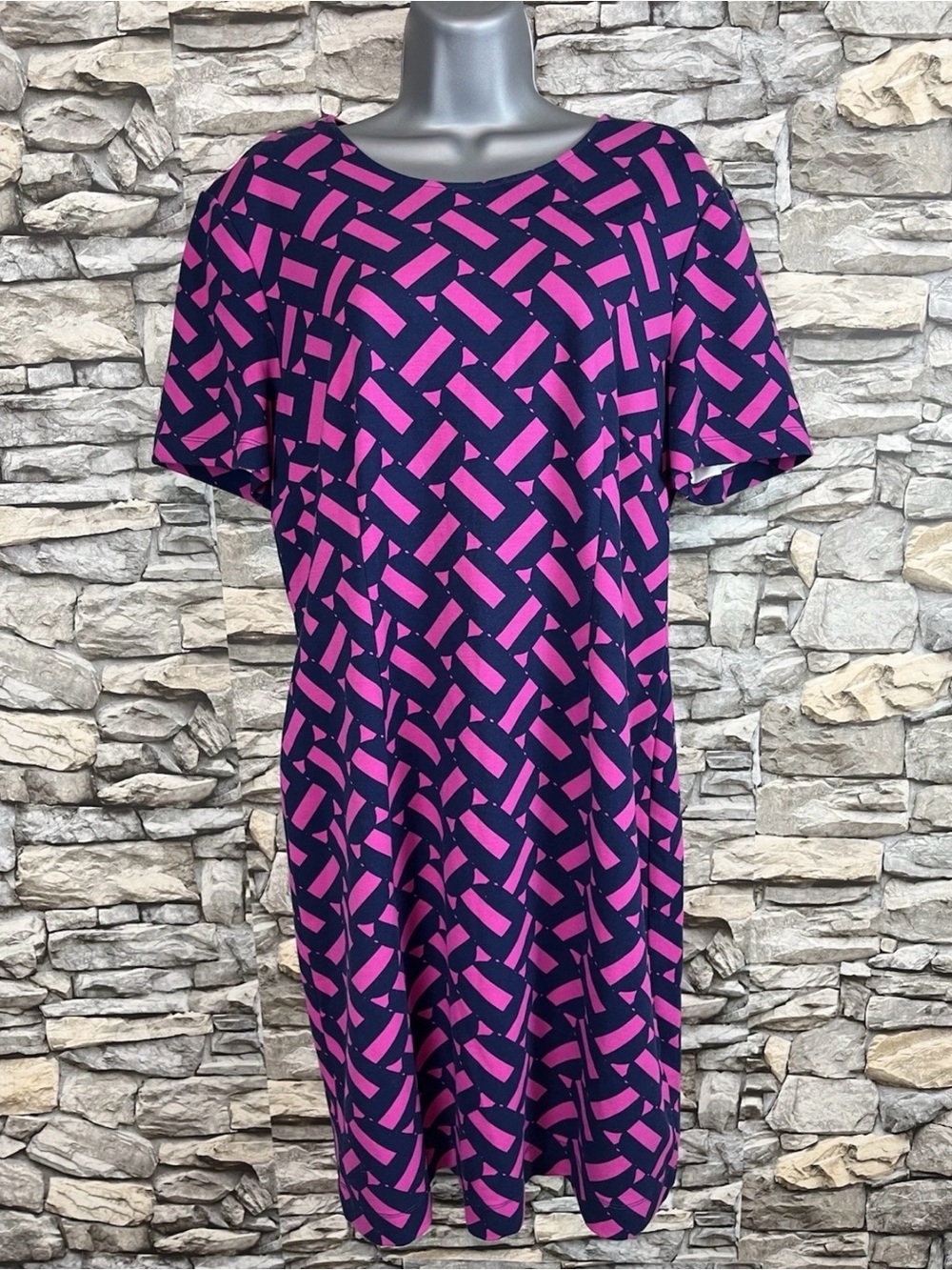 Trina Turk Navy and Fuchsia Geometric Midi Dress xl